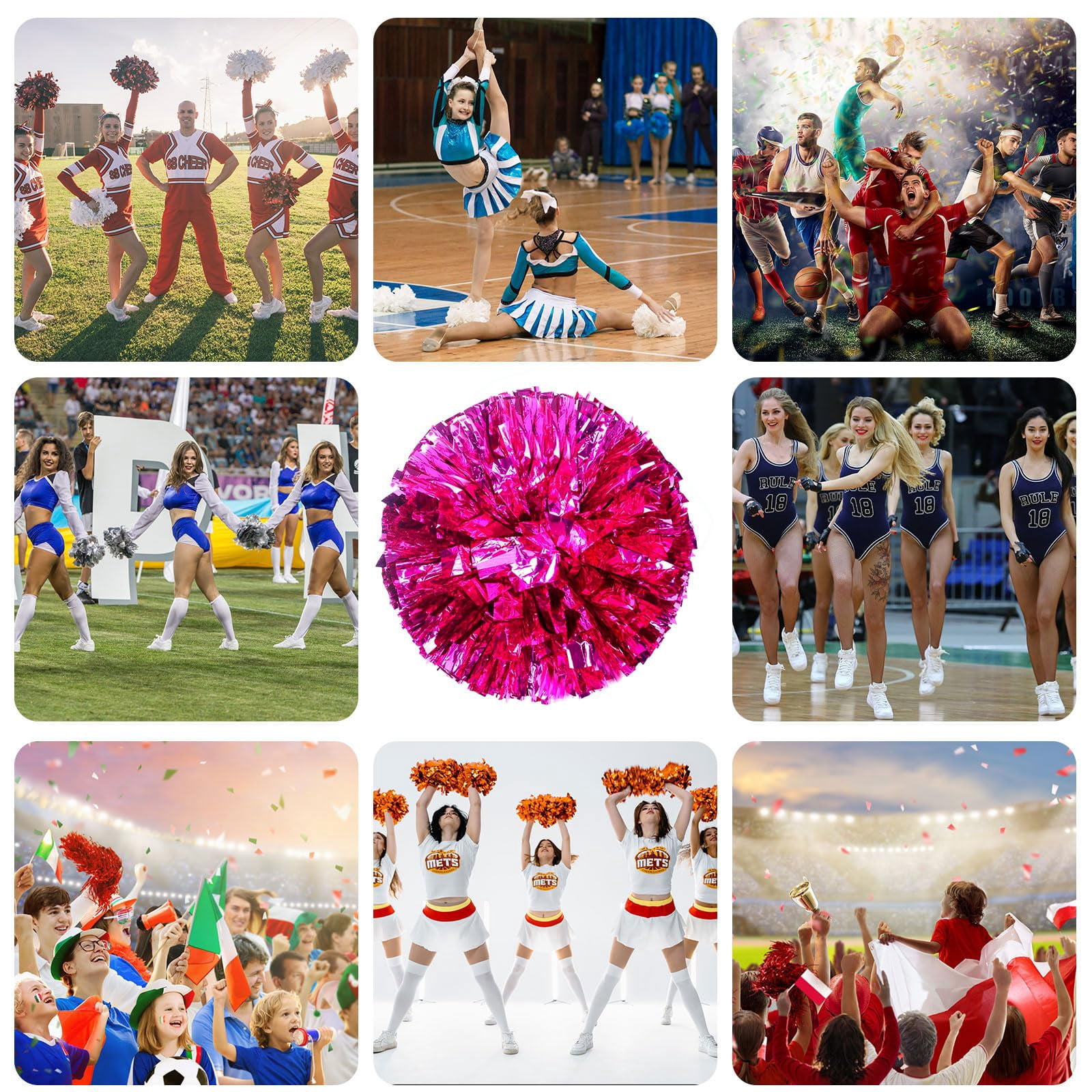 20 Pcs Cheerleading poms,pom poms Cheerleading with Straight Handle Style Cheer Pom Pomsfor Dance, Matches, Team Spirit Sports
