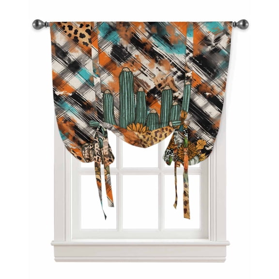 Vintage Fall Pumpkins Tie Up Curtains for Window, Thanksgiving Sunflower Thermal Insulted Balloon Shade Adjustable Rod Pocket Curtains Valance Panels for Kitchen Bathroom Café 46 x 63
