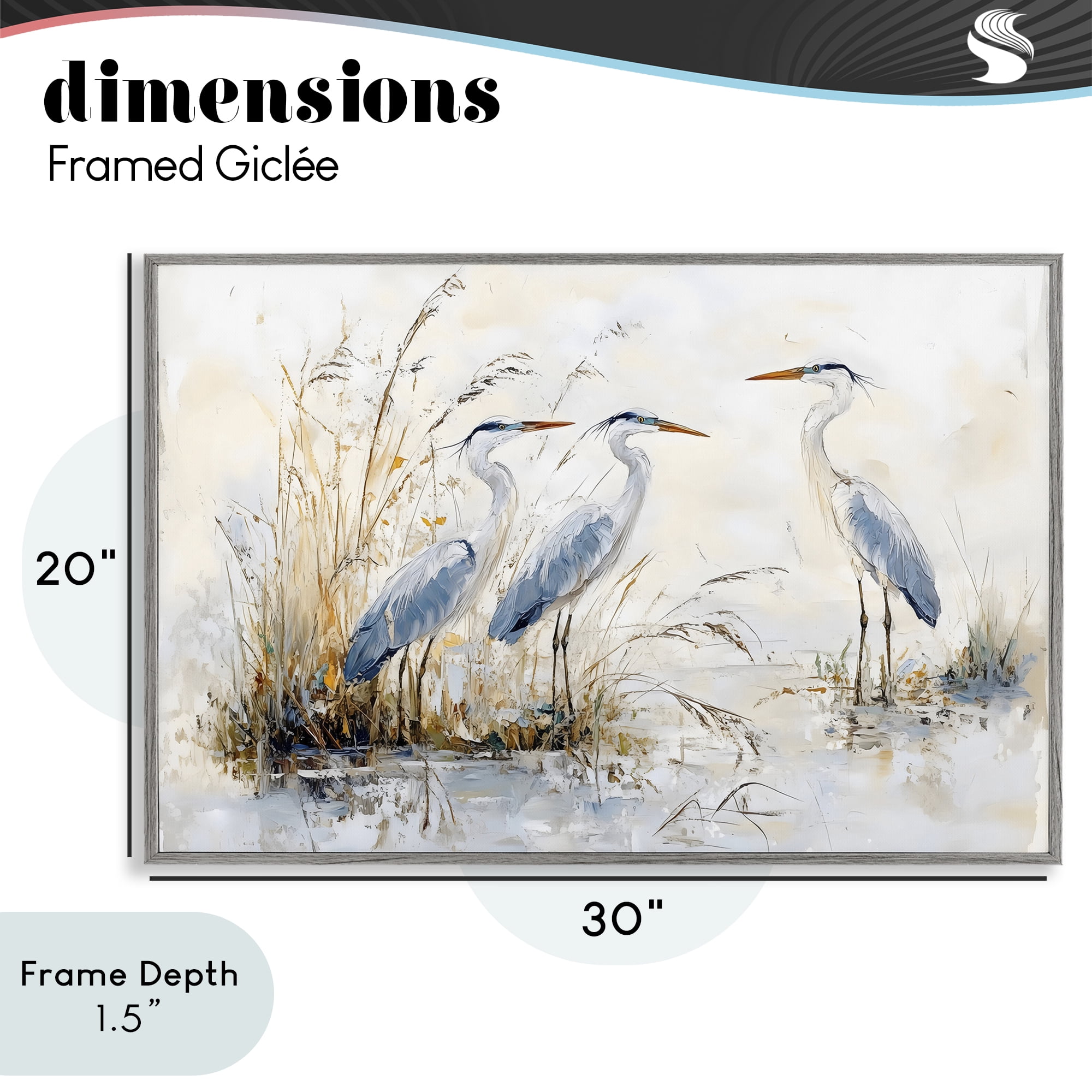 Stupell Industries Blue Heron Trio in Wetlands Gray Framed Giclee Art, design by LSR Design Studio