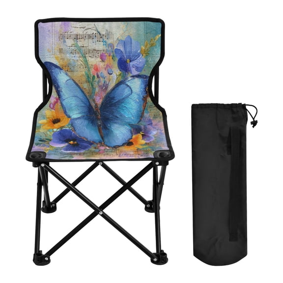 Folding Chair Camping Chair For Camping Picnicking Outdoor Beach and Travel Blue Butterfly and Musical Sheets
