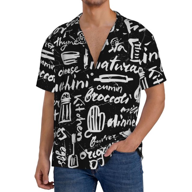 Balery Pasta Bacon Camisa Casual de Manga Corta con Botones para Hombre, Texturizada, Estilo Cubano, para Playa, Verano-Medium