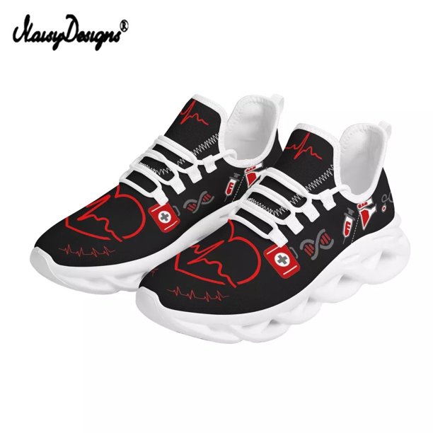 Noisydesigns - Zapatillas de tenis para mujer con estampado de latidos del corazón, suela blanca, deportivas para mujer, zapatillas de malla transpirables para caminar