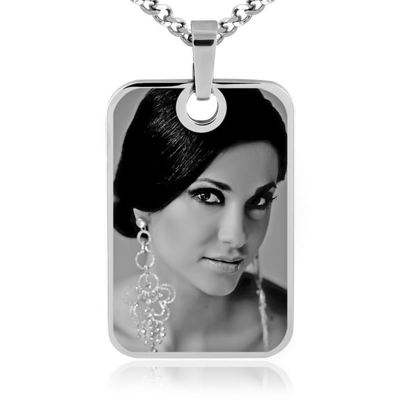 Photos Engraved - Custom Photo Engraved Rectangle Pendant in Stainless Steel - Free reverse side engraving - 18 in chain included - W-MRP