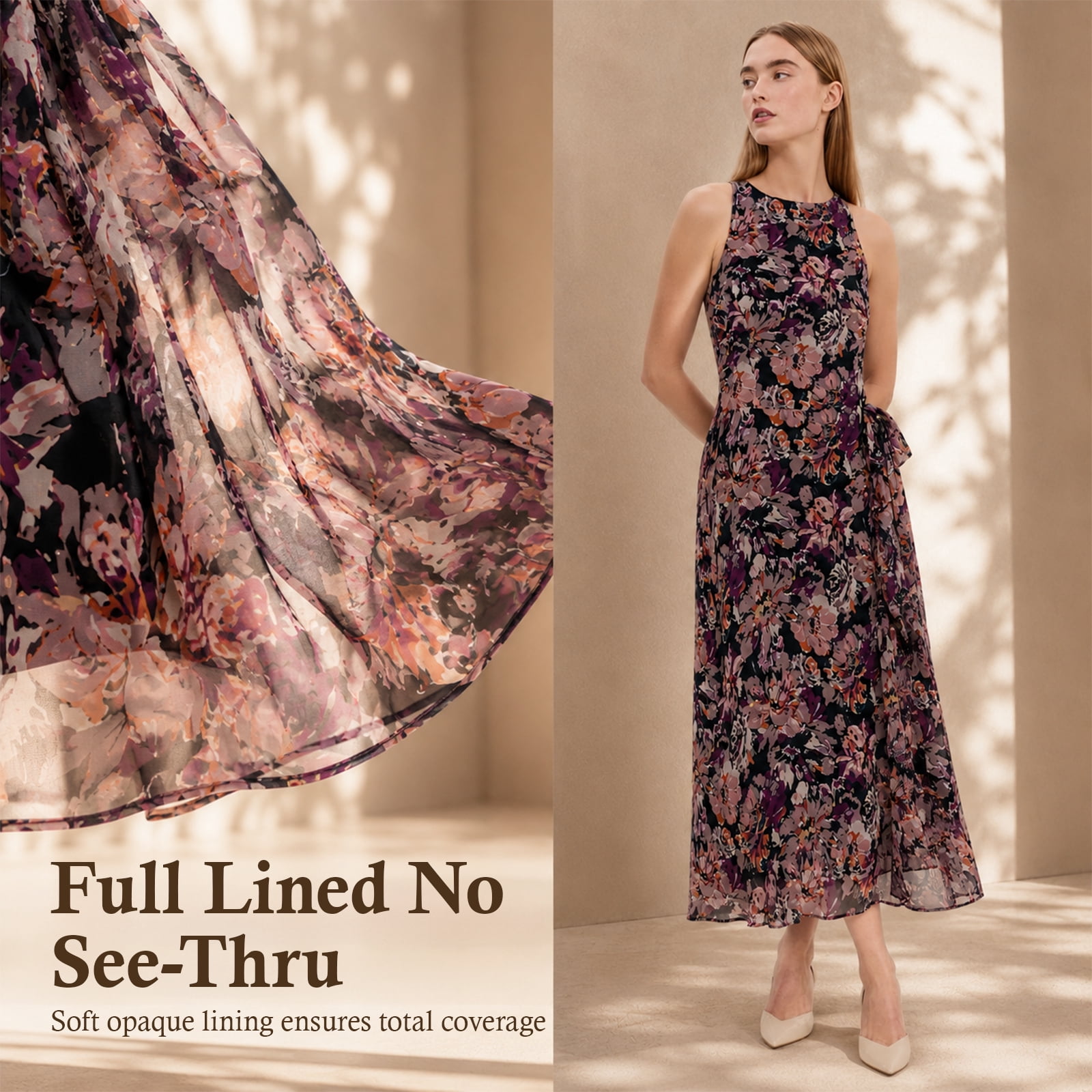 Alvantor Summer Dress for Women Burgundy Multi Floral Print Poly Chiffon