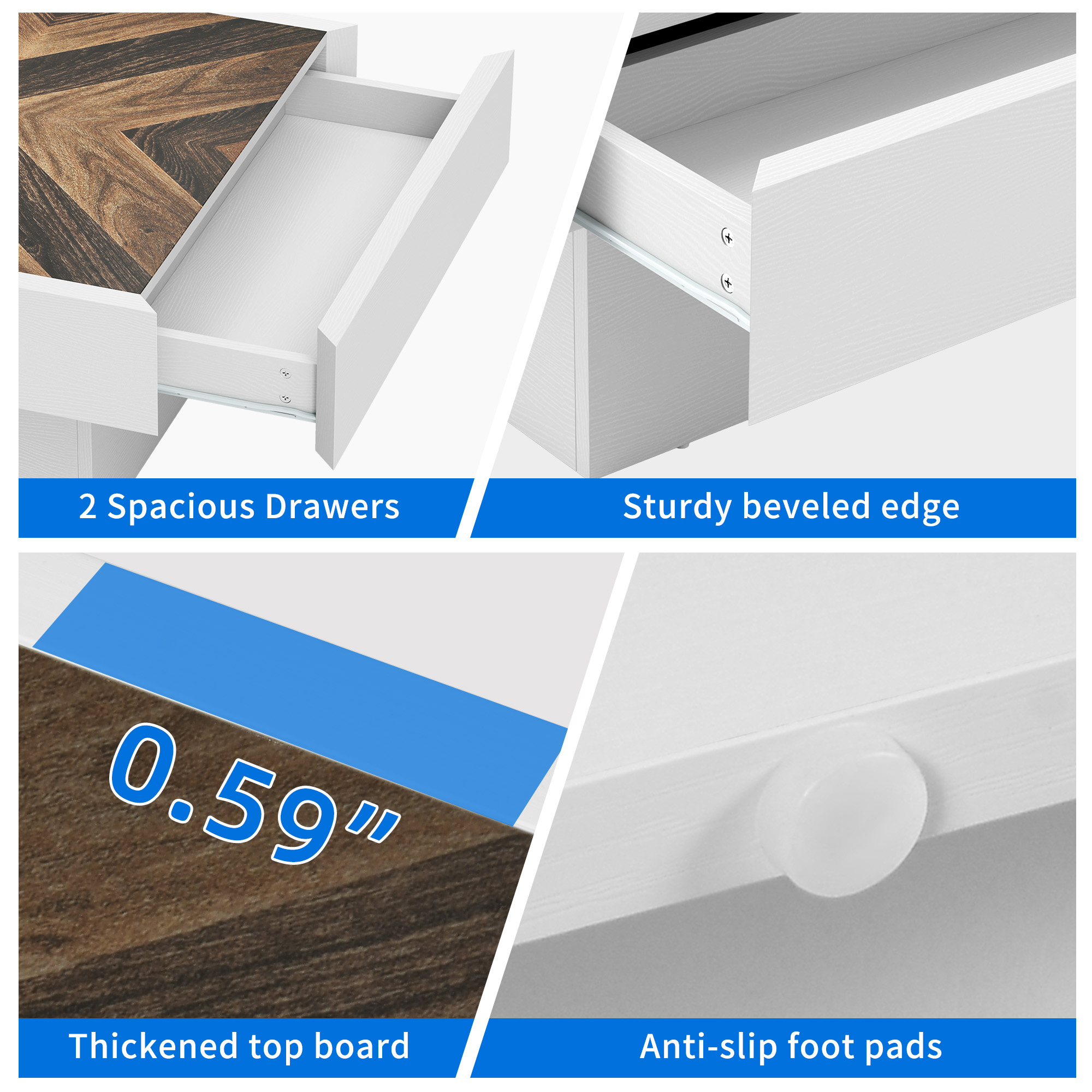 Dextrus Farmhouse LED Coffee Tables Square Center Table with Storage for Living Room, White