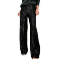 thumbnail image 4 of Lroveb Sequin Pants for Women, Womens Sparkly High Waisted Trousers, Solid Color Sequins Fashion Casual Straight Pants Black, 4 of 9