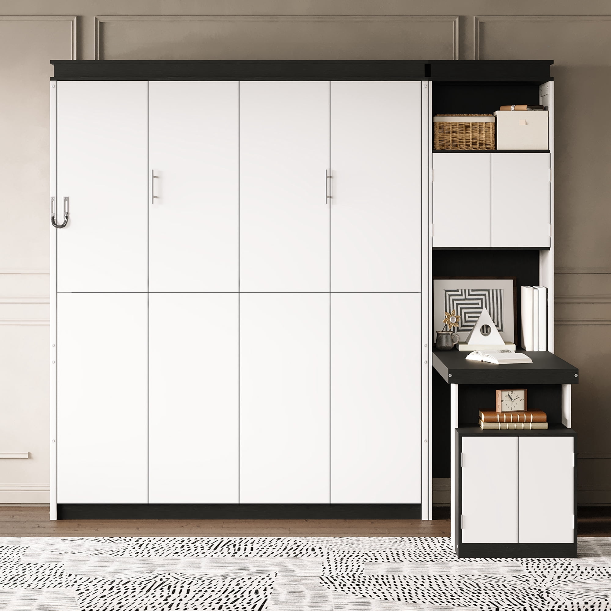 Full Size Murphy Bed with Desk and Storage Shelves and Cabinets for Small Space, Guest Room