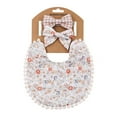 thumbnail image 3 of OAVQHLG3B Baby Girls Plaid Print Bibs Set Cute Linen Cotton Double Sided Saliva Headband Set 1 Bib Wipe 2 Bow Tiara, 3 of 3