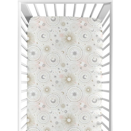 UPC: 0846480085348 | Sweet Jojo Designs Star and Moon Girl Jersey Stretch Knit Baby Fitted Crib Sheet for Soft Toddler Bed Nursery – Blush Pink Gold and Grey Celestial