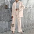 thumbnail image 2 of GILIGEGE Two Piece Sets for Women Women's Autumn Winter Solid Color with Pocket V Neck Loose Casual Long Sleeved Pants Suit Set Beige M, 2 of 4