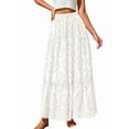 thumbnail image 2 of Women'S Boho Casual Summer 2025 Lace Embroidery Eyelet Elastic Waist Flowy Tiered A-Line Beach Maxi Skirt White S, 2 of 9