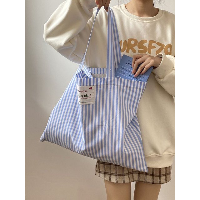 Bolso de mano para mujer, novedad de primavera y verano de 2024, bolso de hombro de gran capacidad, bolso con letras a rayas, bolsos universitarios, bolsos de compras para mujer