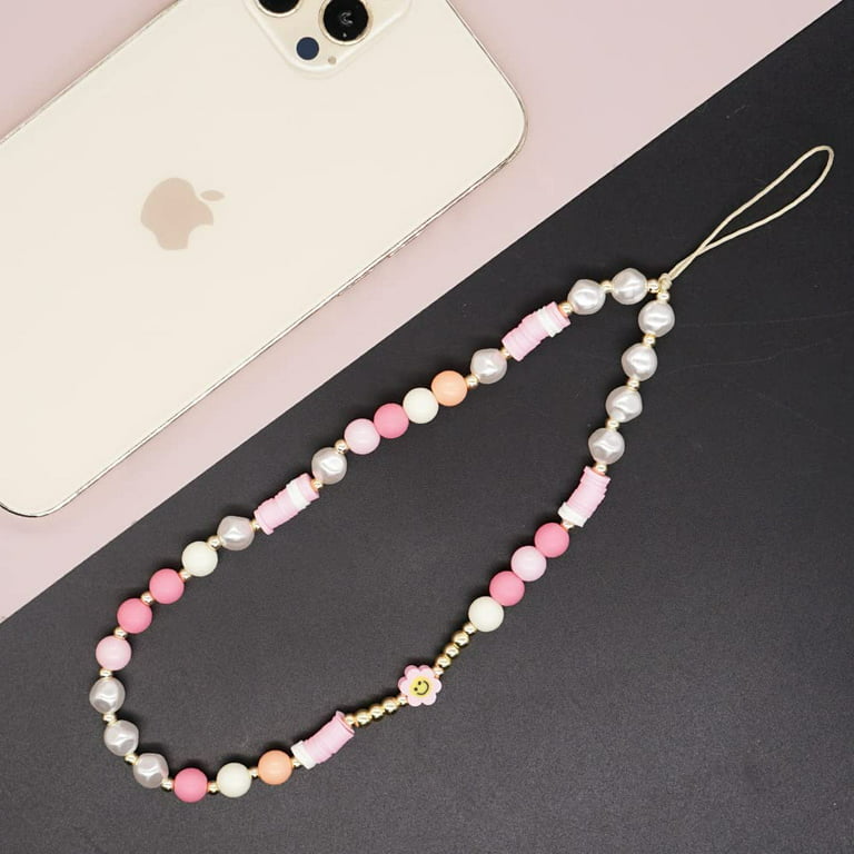 SYSUII Beaded Phone Lanyard, Kawaii Smiley Face Colorful Rainbow Wrist  Chain Strap for Women Girls Beads Pearl Bracelet Keychain Cute Anti-Lost  Phone