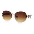 thumbnail image 4 of Womens Rimless Bevel Lens Flower Jewel Hinge Round Fashion Sunglasses Gold Beige - Brown, 4 of 8
