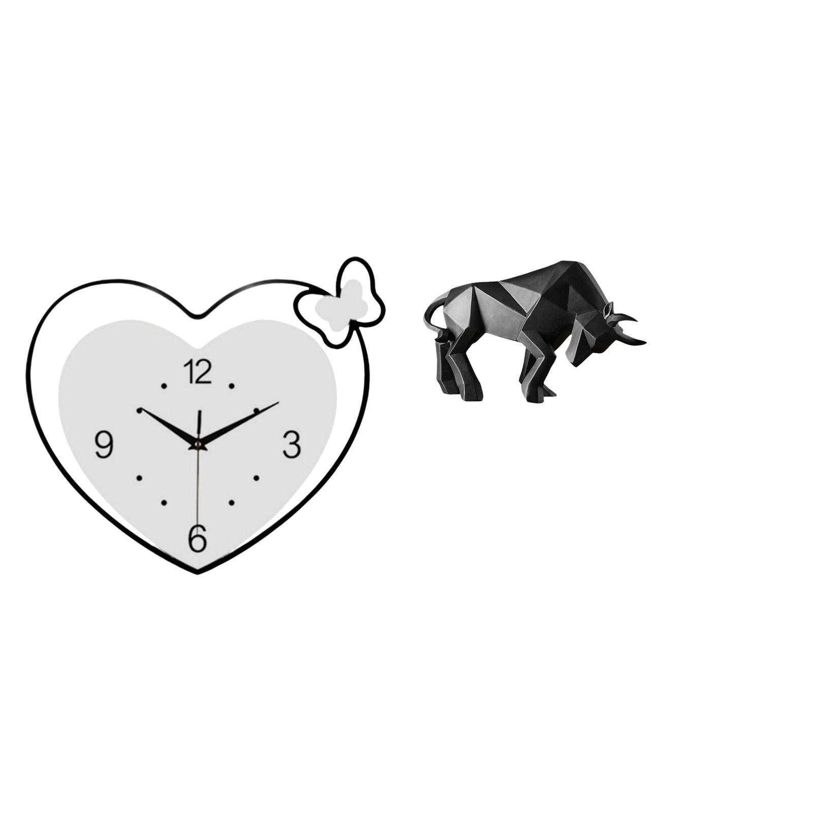 Dickly Wall Clock Acrylic Hanging Decorative Time Clock Bull Statue Figurine Sculpture Desk Decor includes quiet movement intricate artistic details suitable for festive occasions photography