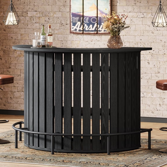 Finmind 4-Tier Bar Table, 39.4” H Arc-Shaped Home Bar Unit with Footrest, Modern Mini Wine Bar Cabinet for Living Room, Black