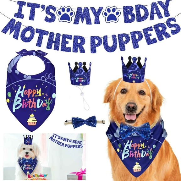 Moclever Dog Birthday Bandana Hat Set Dog Birthday Party Supplies Puppy Birthday Banner Decor, Blue