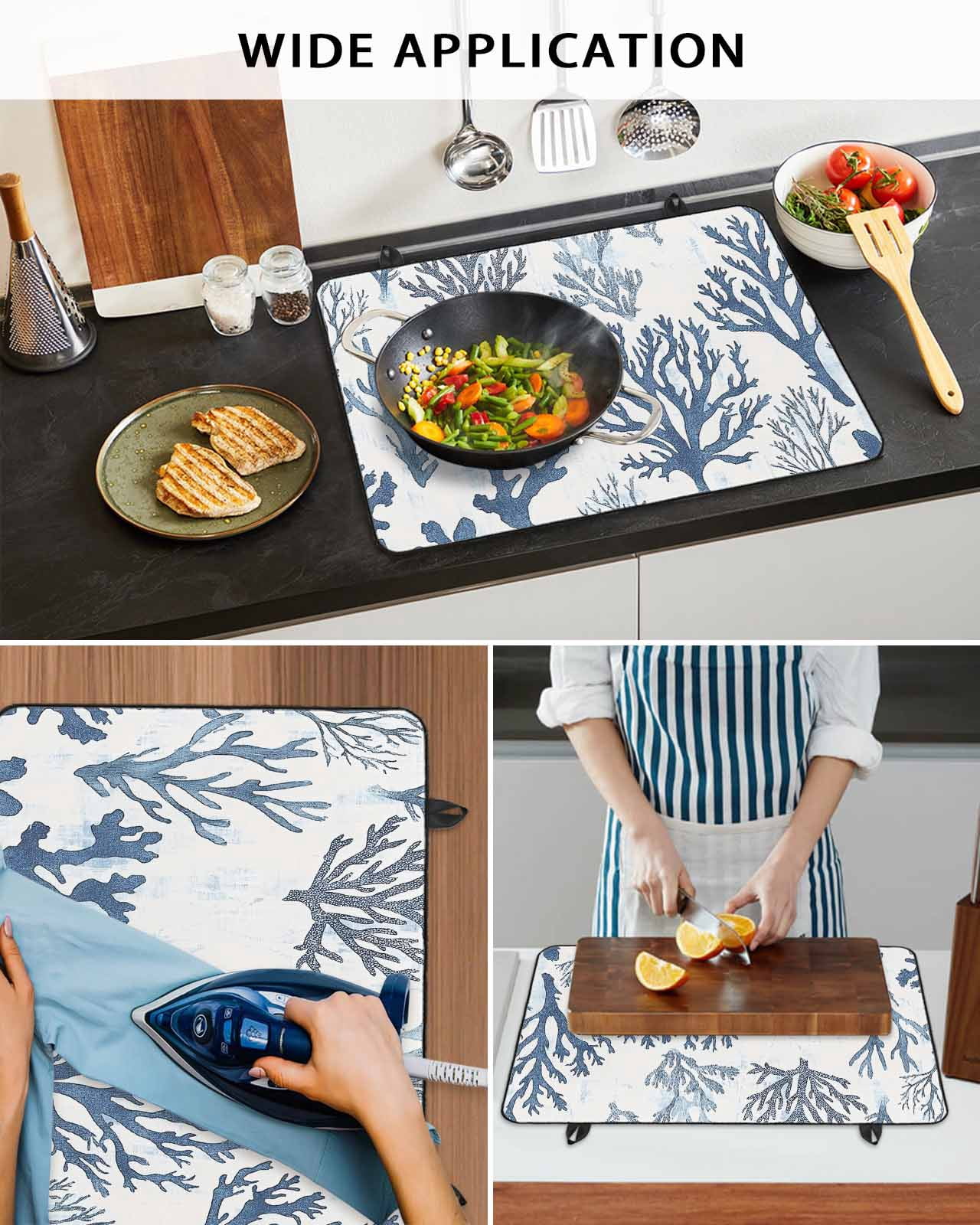 nqOlkjepod Large Induction Cooktop Protector Mat 24"x21", Blue Grey Coral Stove Top Covers for Electric Stove, Coastal Watercolor Ocean Decorative Stove Burner Cover Mats, Glass Top Stove Cover