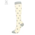 thumbnail image 2 of Gustave 2 Pairs Graduated Knee High Compression Socks for Men Women Polka Dot Print Athletic Circulation Support Stocking for Running, Cycling, Travel, Flight "Beige, S/M", 2 of 5