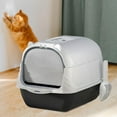 thumbnail image 2 of Enclosed and Covered Cat Toilet Hooded Cat Litter Box Bedpan Two Way Movable Door Litter Pan Deep Pet Litter Box (Black), 2 of 7