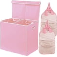 thumbnail image 1 of Cesta de ropa sencilla para el hogar doble con tapa, color rosa, 1 of 8