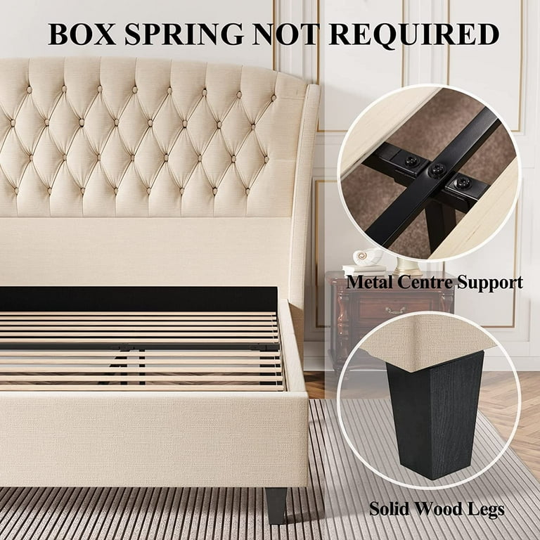 Jocisland Upholstered King Bed Frame with Wingback, Tufted