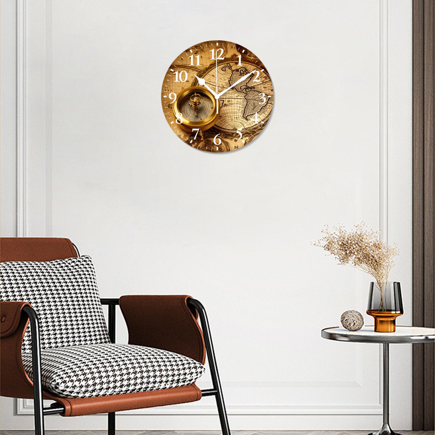 12 Inch Wall Clock Battery Operated Silent Clock Decorative for Office, Kitchen, Outdoor, Living Room，Accurate Map Lovely Design