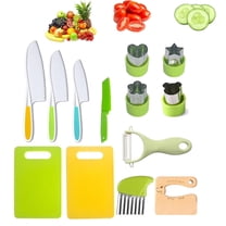 13 Pieces Kid Kitchen Knife Tools, Toddler Safe Knives Set, Kids Real Cooking Set with Plastic Wooden Knives, Cutting Boards, Sandwich Cutters