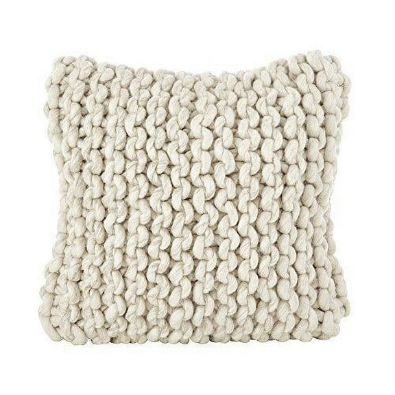 Fennco Styles Chunky Cable Knit Premium 100% Wool Woven Decorative Throw Pillow Cover - Ivory 18" Square Cushion Case for Couch, Bedroom and Living Room Décor