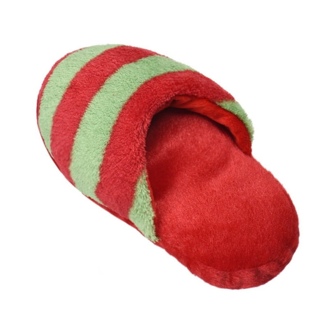 Dog Toy Pet Puppy Chew Squeaky Squeaker Sound Plush Slipper Shape RD+GN