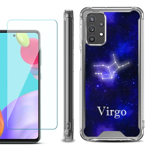 Shockproof Bumper Phone Case for Samsung Galaxy A52 5G, with Tempered Glass Screen Protector, by OneToughShield ® - Zodiac / Virgo