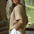thumbnail image 3 of Uootdi Ladies Casual Shirts Plain Hollow Out Placket V Neck Short Sleeve Linen Shirt Soft Breathable Daily Wear Blouses Gift, 3 of 9