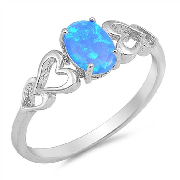CHOOSE YOUR COLOR Blue Simulated Opal Oval Heart Cutout Promise Ring .925 Sterling Silver CZ Female Size 11