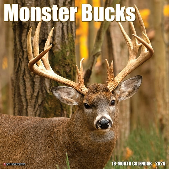 Willow Creek Press, Monster Bucks 2026 Wall Calendar, 12'' X 12'', 18-Month Calendar with Stapled Binding
