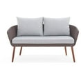 thumbnail image 1 of Athens All-Weather Wicker Two-Seat Outdoor Brown Bench with Light Gray Cushions, 1 of 10