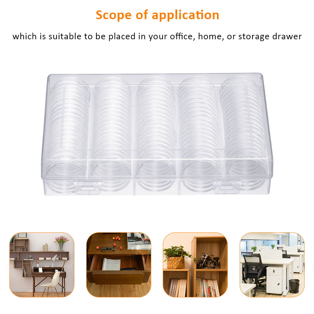 100 pcs 30mm Clear Plastic Round Case Coin Storage Capsules Holder Round Box 