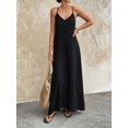 thumbnail image 5 of Women's V-Neck Sleeveless Backless Maxi Solid Suspender Robe Dress for Party Summer Black M, 5 of 10