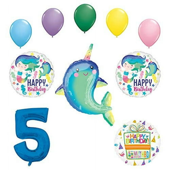 Mayflower Products Narwhal Party Supplies 5th Birthday Mermaid Balloon Bouquet Decorations