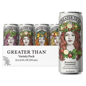 GREATER THAN Variety pack, Coconut Water Fruit Juice Fusion, with Real Electrolytes & Vitamins, 12 Pack, 12 oz Cans
