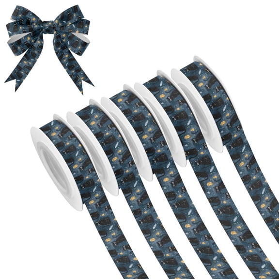 5 Rolls Christmas Ribbon 1.5 inch Wide Decorative Ribbon for Gift Wrapping and Holiday Decorations Black Cats and Mystical Symbols