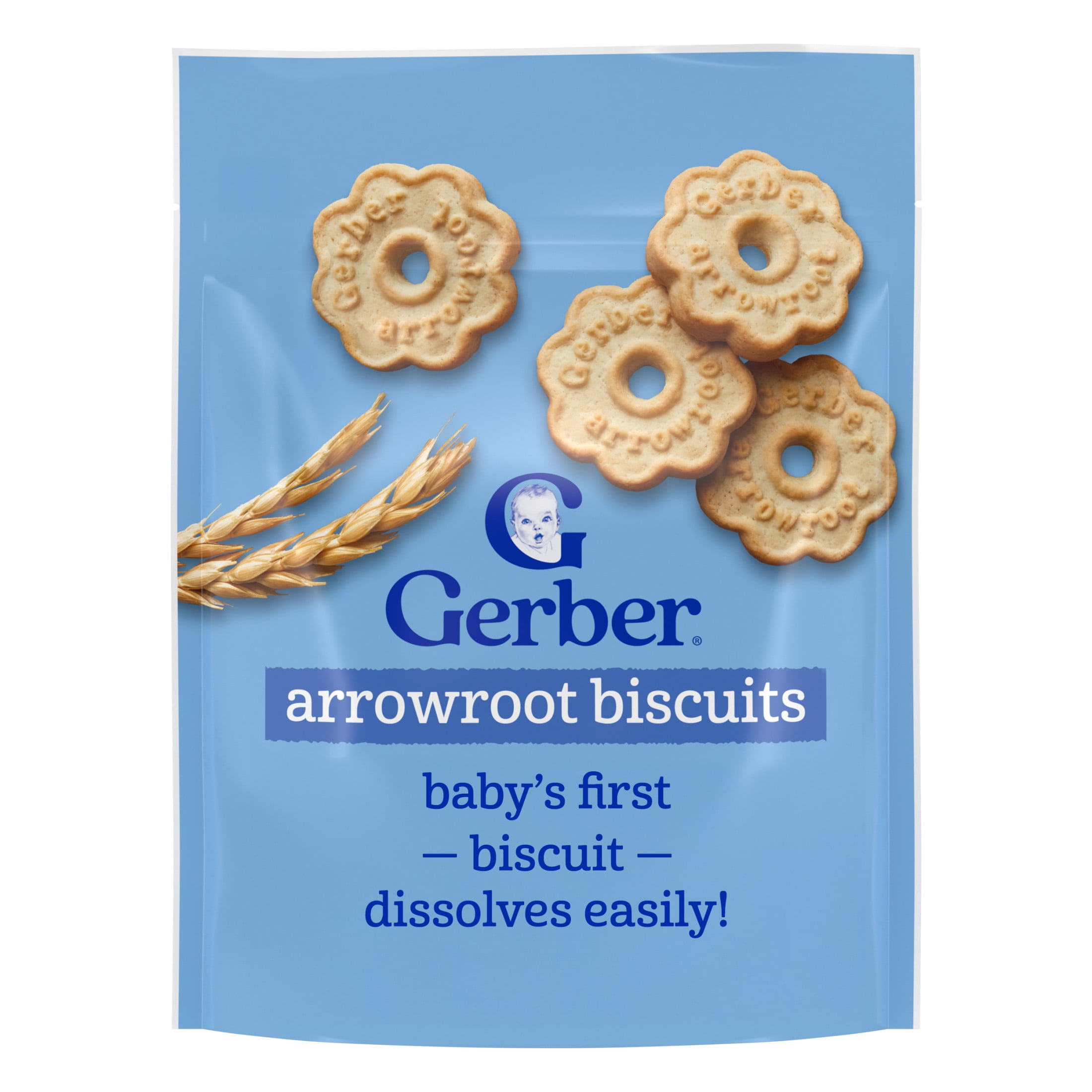 (4 pack) Gerber Baby Snacks Biscuits, Arrowroot, 5.5 oz Bag