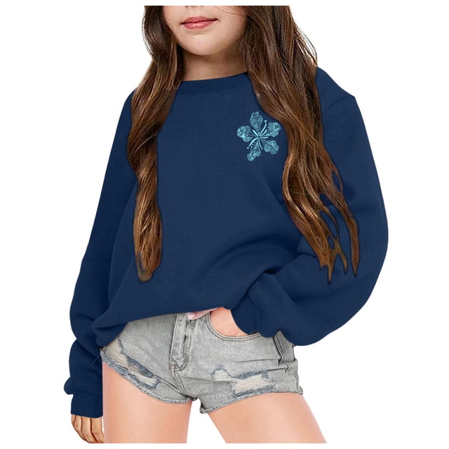 PMVFHDE Chandail d'Automne pour Filles Mode Décontractée Imprimé à Manches Longues Haut à Capuche Bleu Foncé,90