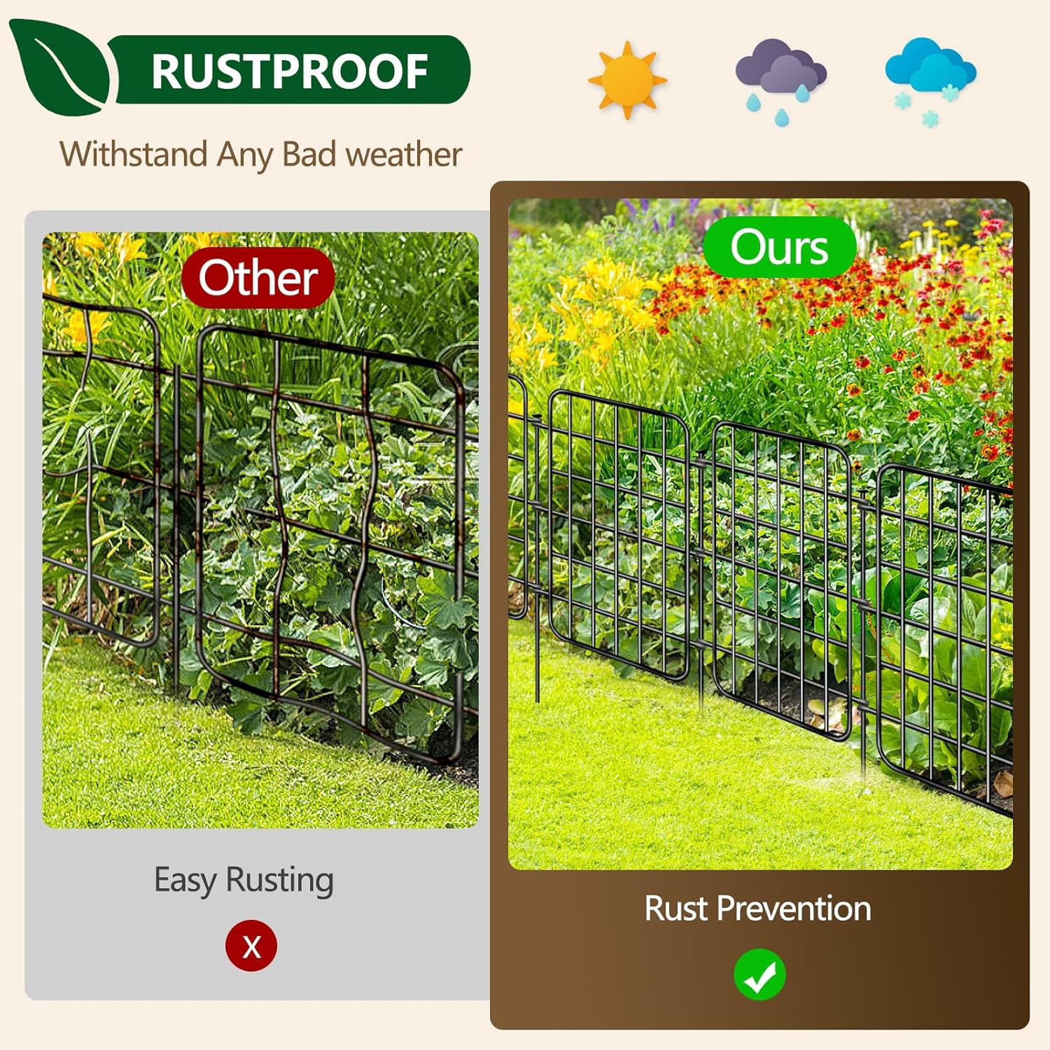 30ft Garden Fence Animal Barrier, 28 Panels Rustproof Metal Decorative Fence with Ground Stake for Dog Rabbit Outdoor Yard