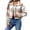 Khaki-05, variant on Mittory Women's Plaid Sherpa Fleece Cropped Jacket, Long Sleeve Button Down Lapel Casual Outerwear with Side Pockets