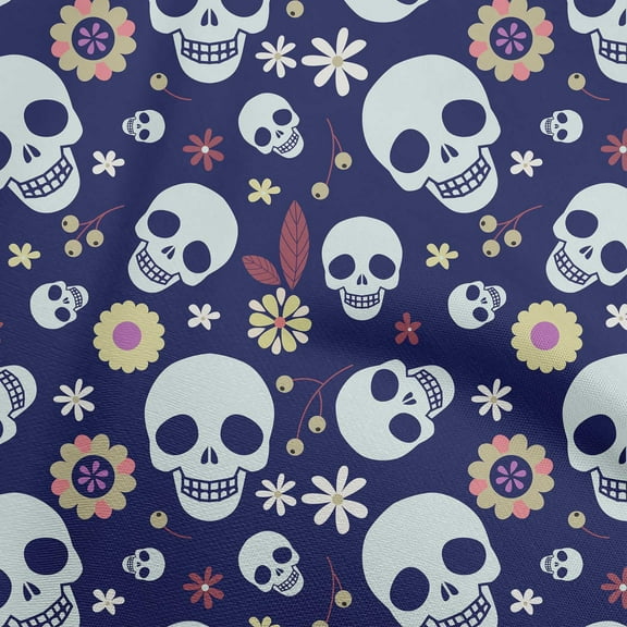 oneOone Cotton Poplin Twill Medium Blue Fabric Skull Sewing Craft Projects Fabric Prints By Yard 56 Inch Wide