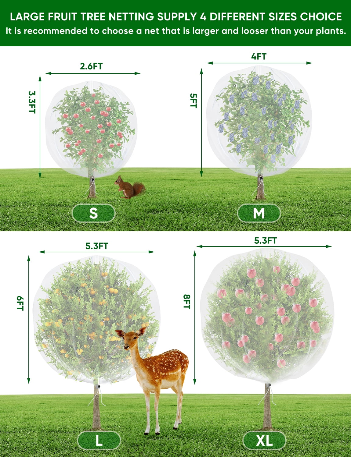 4Pack Extra Large Garden Fruit Tree Netting ,7.87Ft x5.3Ft Ultra Fine Plant Insect Pest Bird Mesh Netting Cover Protection for Squirrel Deer Animals