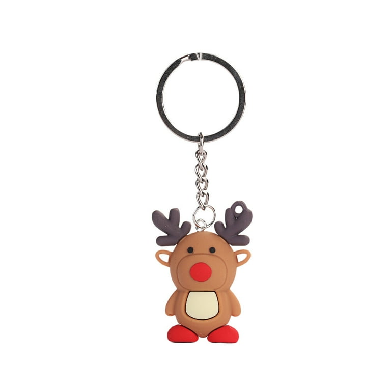 PCV Christmas Three dimensional Reindeer Keychain Creative Deer Key Ring Pendant for Car Key Bag Decor