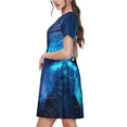 thumbnail image 2 of Goofa Futuristic Blue Light Wolf Pattern Women Summer Short Sleeve Midi Dress with Pockets Casual Aline Flowy Tshirt Dress Vocation Beach Sundress, 2 of 6