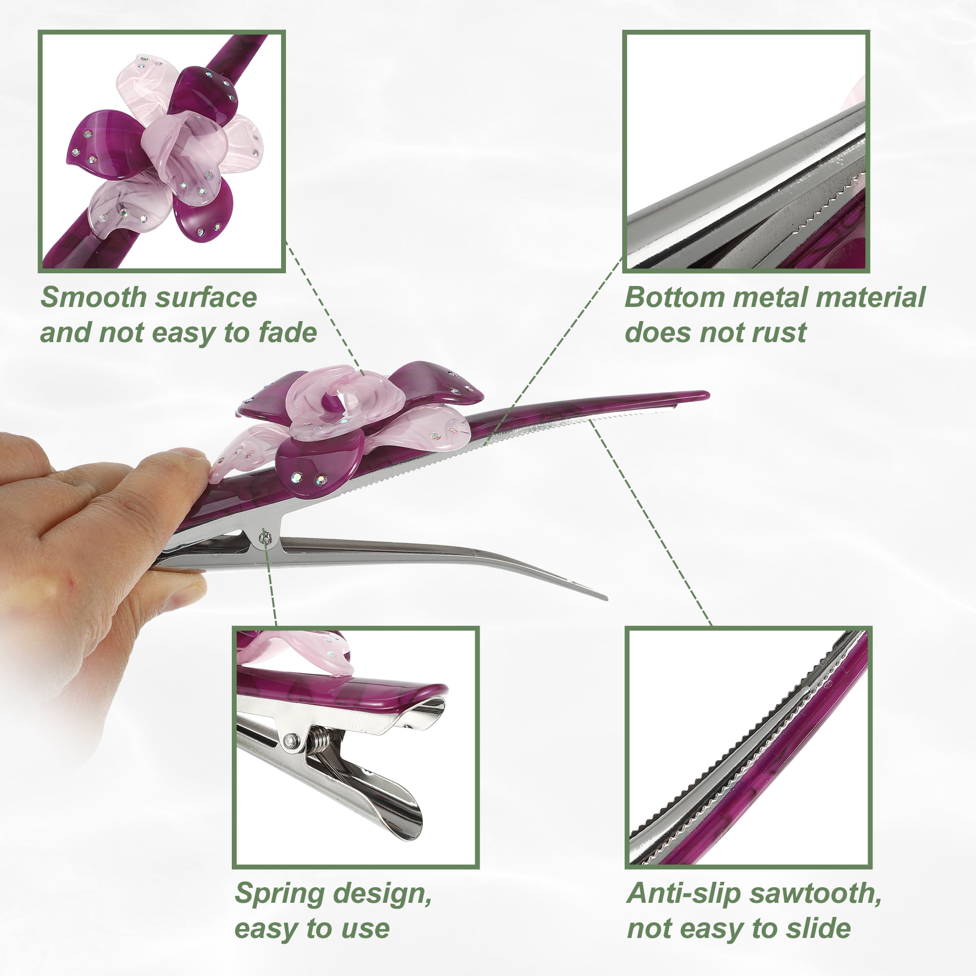 Unique Bargains 2Pcs Long Metal Duckbill Hair Clips Green Purple