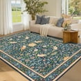 thumbnail image 4 of Garvee 10'x13' Floral Animal Print Area Rug Washable Rugs, Low Pile Stain Resistant Rug Botanical Bird Soft Carpet for Living Room Bedroom Dining Room, Blue, 4 of 7